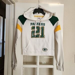 PINK Victoria’s Secret NFL Green Bay Packers Cropped Hoodie White Green Gold Med